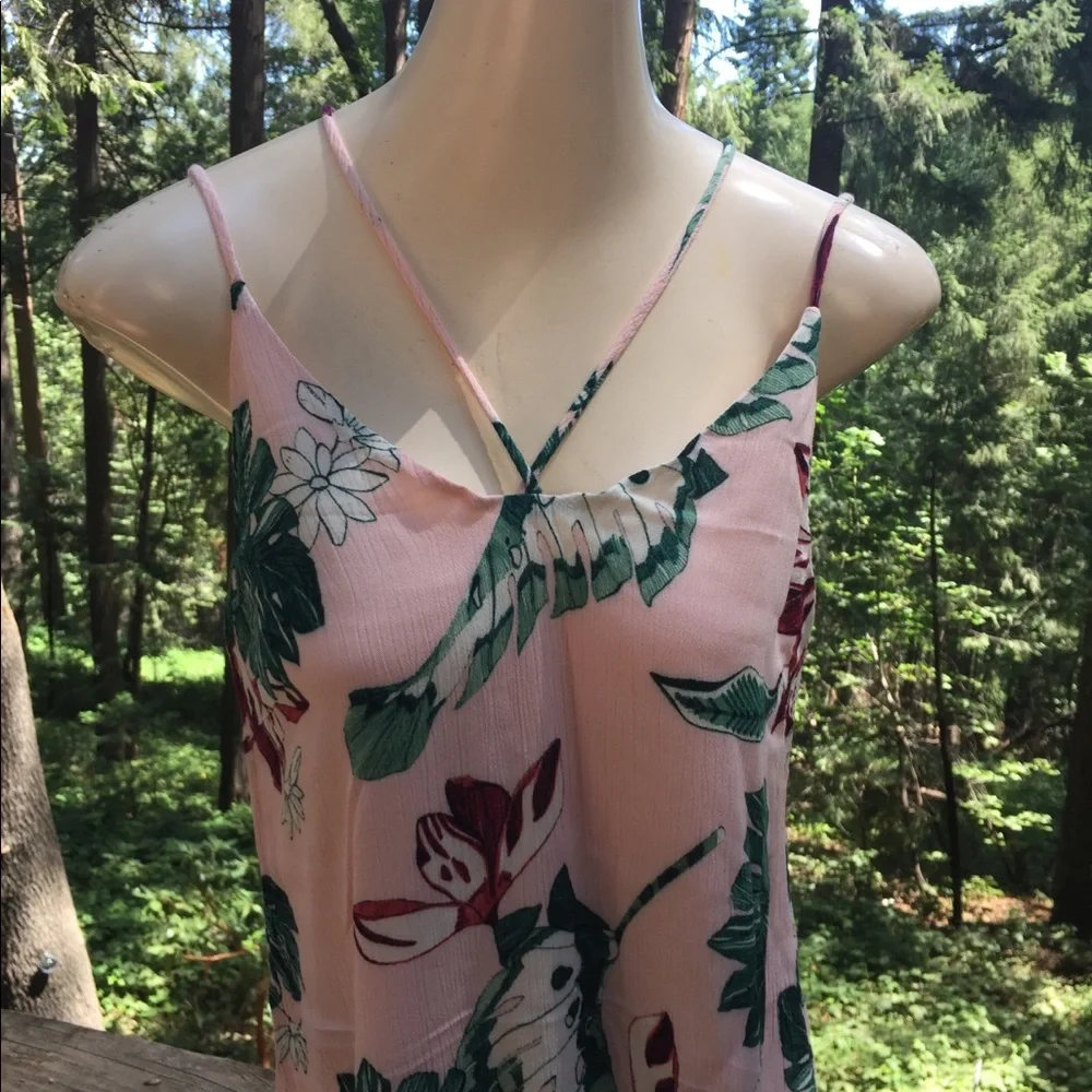 Marina Hawaii strappy tropical print green floral  pastel vintage slip dress - Picture 3 of 8